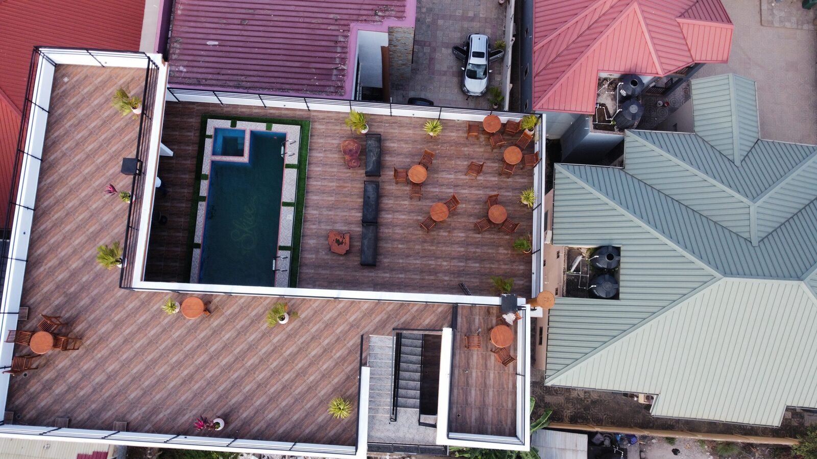 Aerial view of the full Skice rooftop layout